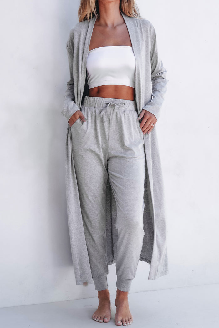 Light Grey Split Long Cardigan and Skinny Pants Lounge Set 🇨🇳