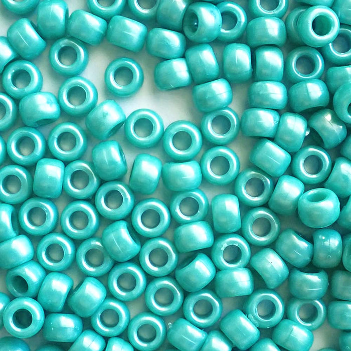 Light Turquoise Pearl Plastic Pony Beads, 6x9mm, 500 beads