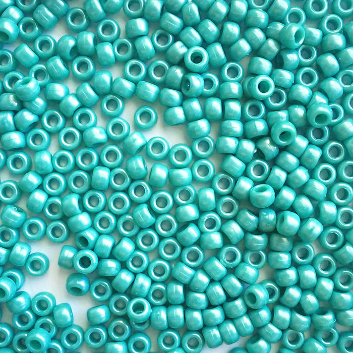 Light Turquoise Pearl Plastic Pony Beads, 6x9mm, 500 beads