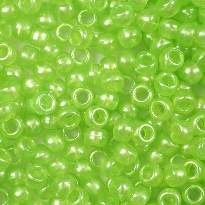 Lime Green Pearl Plastic Pony Beads 6 x 9mm, Bulk, 1500 beads