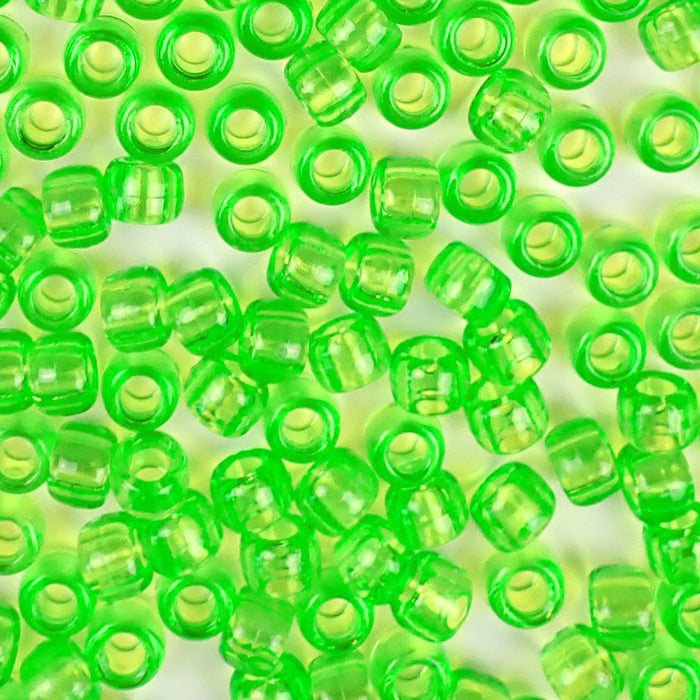lime green transparent 6 x 9mm plastic pony beads in bulk