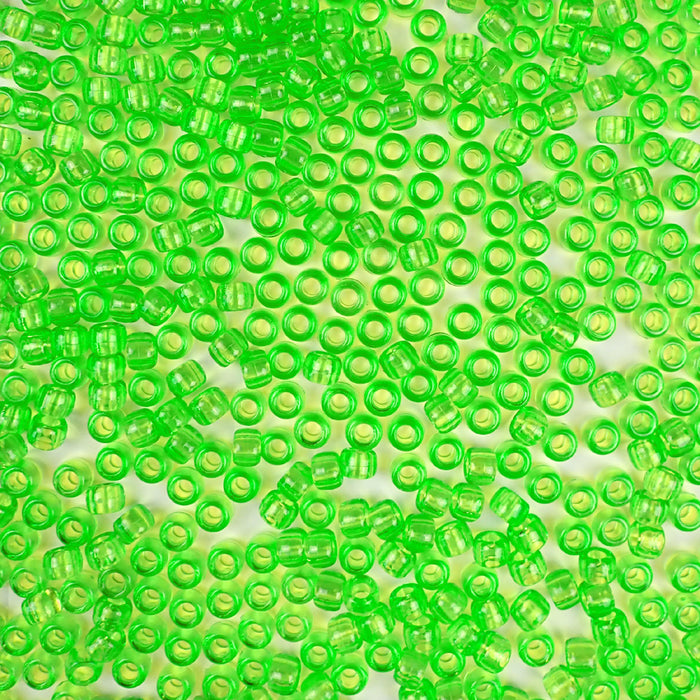 6 x 9mm plastic pony beads in transparent lime green