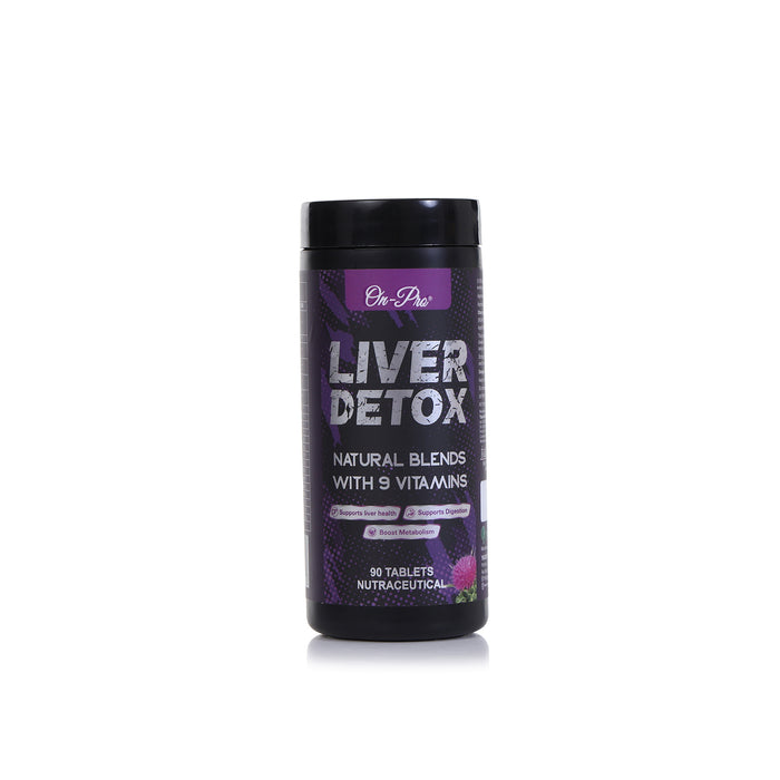 Liver Detox supplement container with purple label on a white background