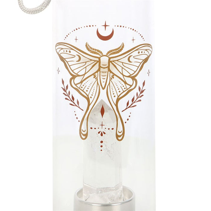 Luna Moth Glass Water Bottle with Clear Quartz Crystal 🇬🇧