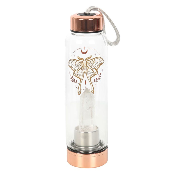 Luna Moth Glass Water Bottle with Clear Quartz Crystal 🇬🇧