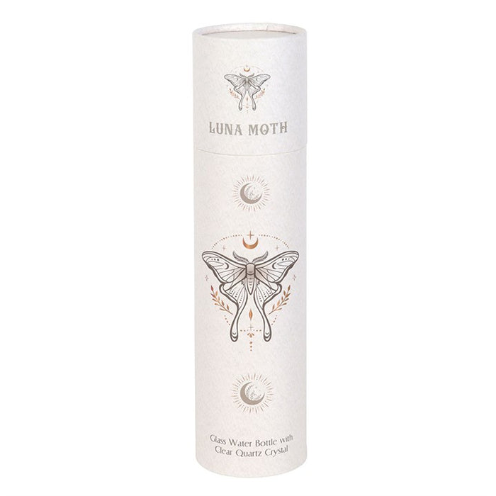 Luna Moth Glass Water Bottle with Clear Quartz Crystal 🇬🇧