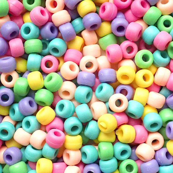 Matte Bright Pastel Mix Plastic Pony Beads, 6x9mm, 500 beads