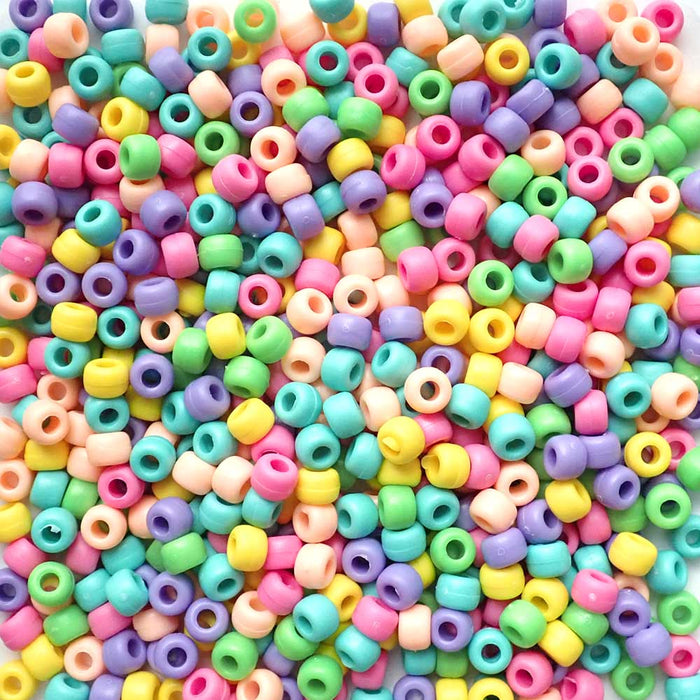 Matte Bright Pastel Mix Plastic Pony Beads, 6x9mm, 500 beads
