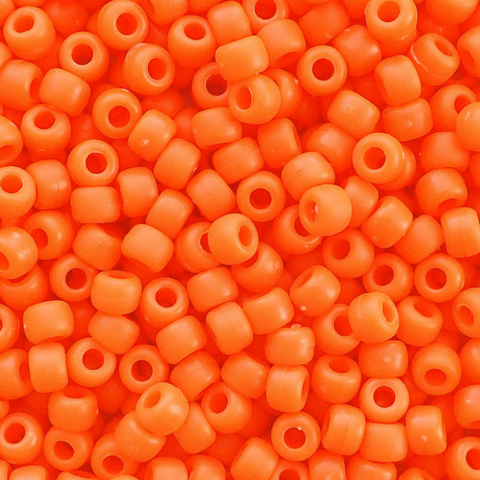 Matte Neon Orange Opaque Plastic Pony Beads, 6x9mm, 500 beads