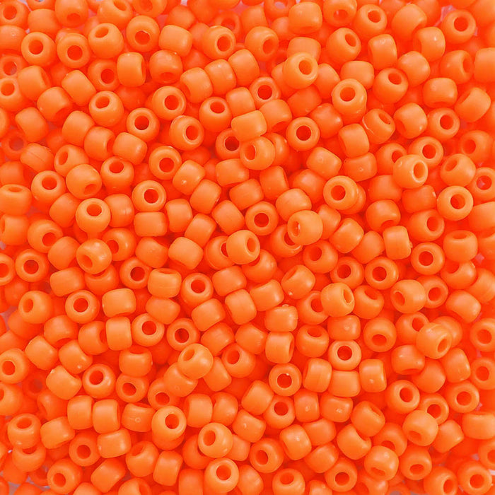 Matte Neon Orange Opaque Plastic Pony Beads, 6x9mm, 500 beads