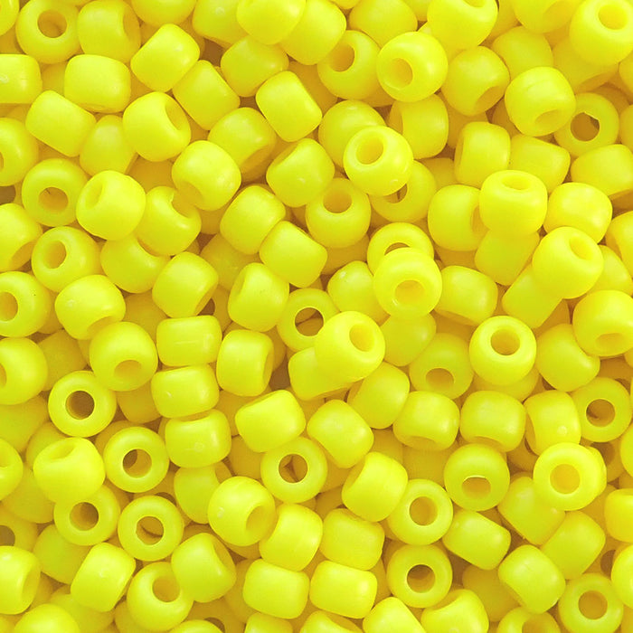 Matte Neon Yellow Plastic Pony Beads, 6x9mm, 500 beads