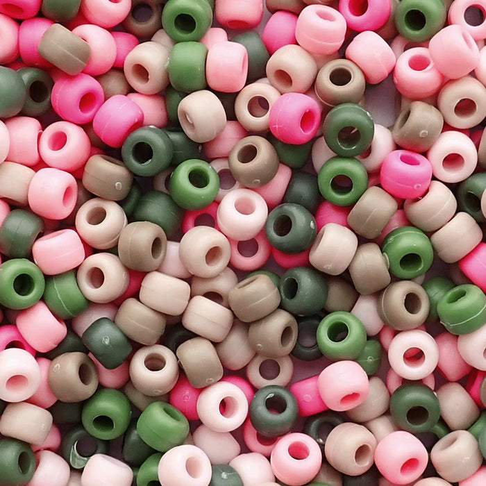 Matte Pink Camouflage Multicolor Mix Plastic Pony Beads 6 x 9mm, 1500 beads