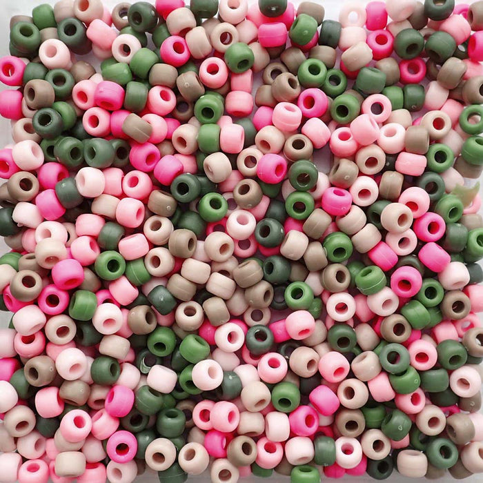 Matte Pink Camouflage Multicolor Mix Plastic Pony Beads 6 x 9mm, 1500 beads