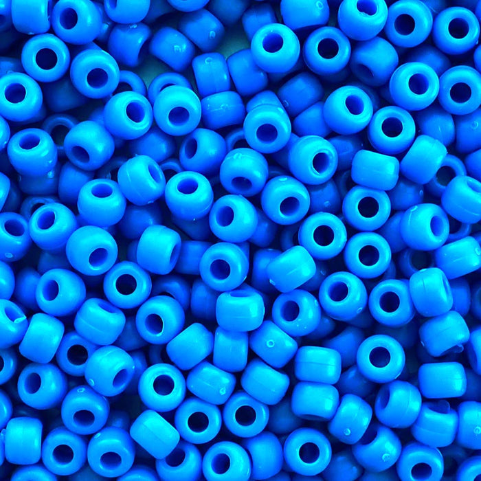 Matte True Blue Plastic Pony Beads, 6x9mm, 500 beads