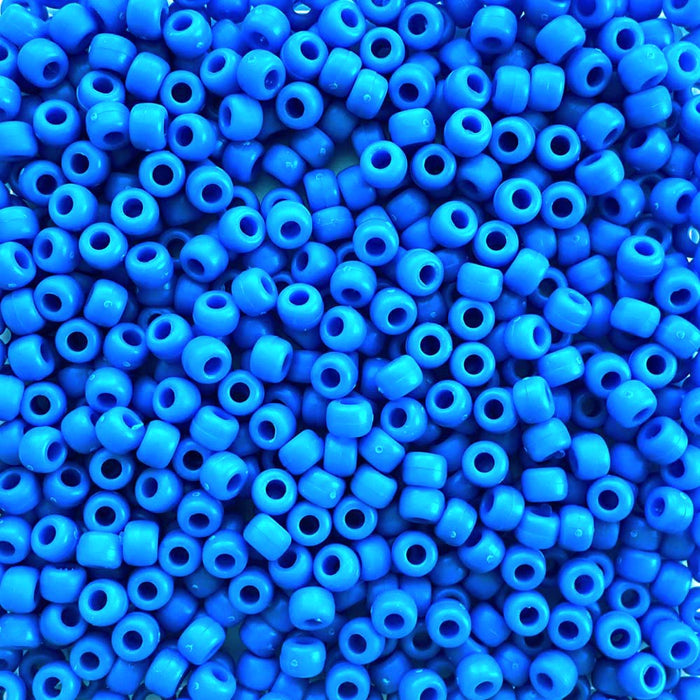 Matte True Blue Plastic Pony Beads, 6x9mm, 500 beads