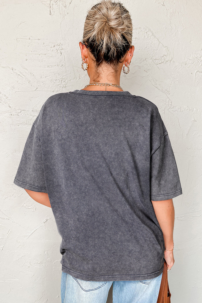 Medium Grey TEXAS Steer Head Graphic Mineral Wash Oversized T Shirt 🇺🇲