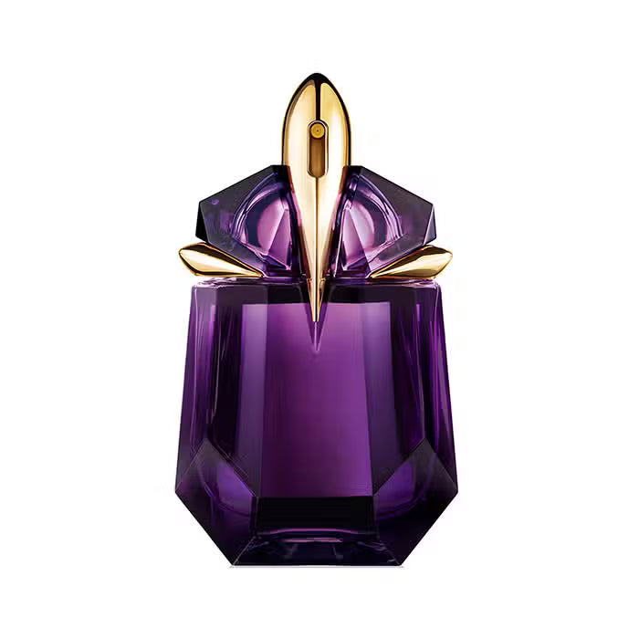 Mugler Alien Refillable Talisman EDP 30ml purple faceted bottle with gold cap on white background