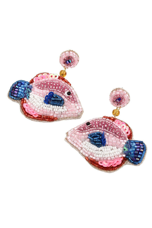 My Doris Blue & Pink Beaded Fish Earrings - Precious Sparkle
