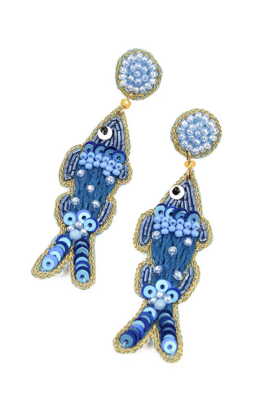 My Doris Blue Stitch Beaded Fish Earrings - Precious Sparkle