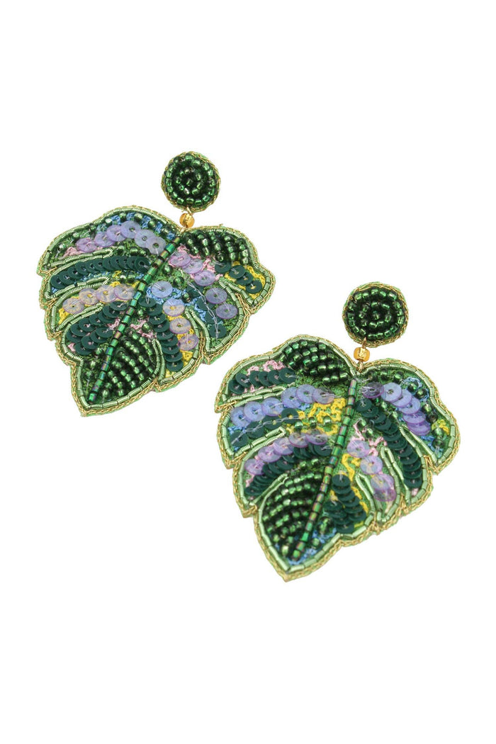 My Doris Large Monstera Leaf Earrings - Precious Sparkle