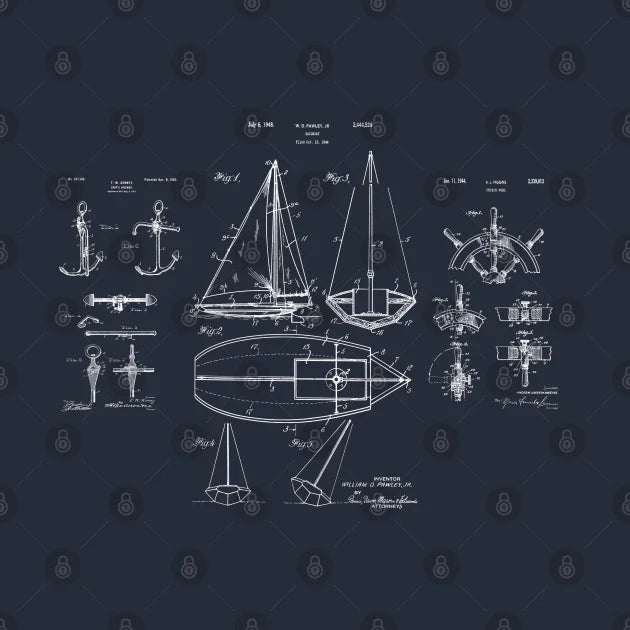 Nautical Sailboat Patent Drawing Hoodie