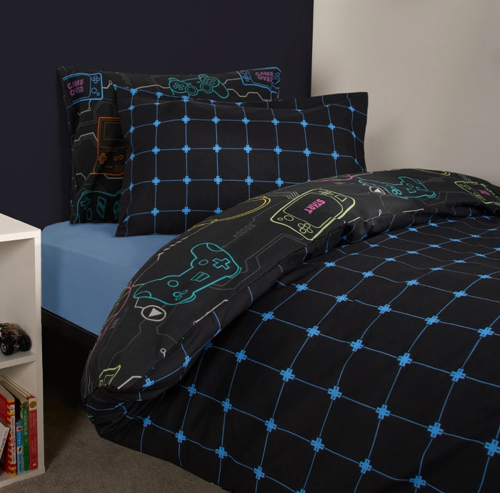 Neon Gaming Check Reversible Duvet Cover Set 🇬🇧