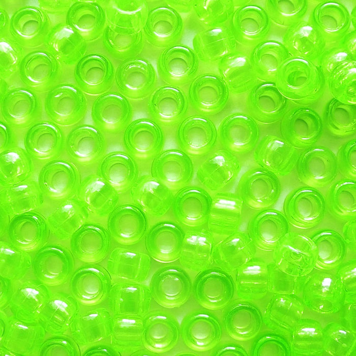 Neon Lime Green Transparent Plastic Pony Beads, 6x9mm, 500 beads