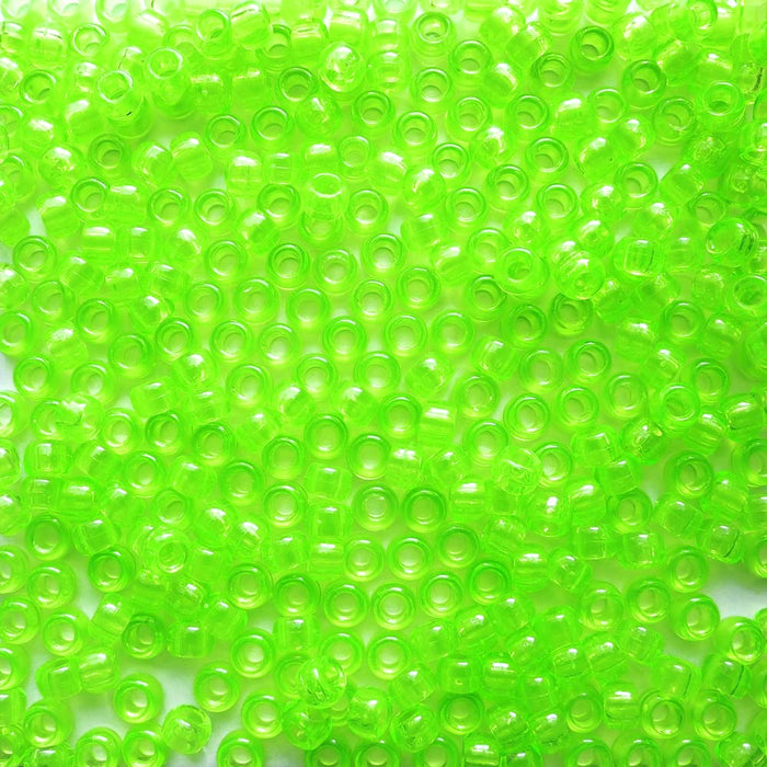 Neon Lime Green Transparent Plastic Pony Beads, 6x9mm, 500 beads