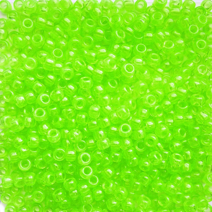 Neon Lime Green Transparent Plastic Pony Beads, 6x9mm, 500 beads