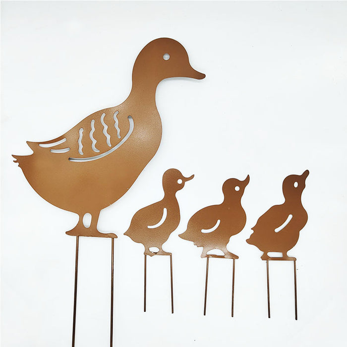 New Garden Decoration Iron Duck Family Grass Garden Decoration Metal Hollow Garden Decoration 🇨🇳