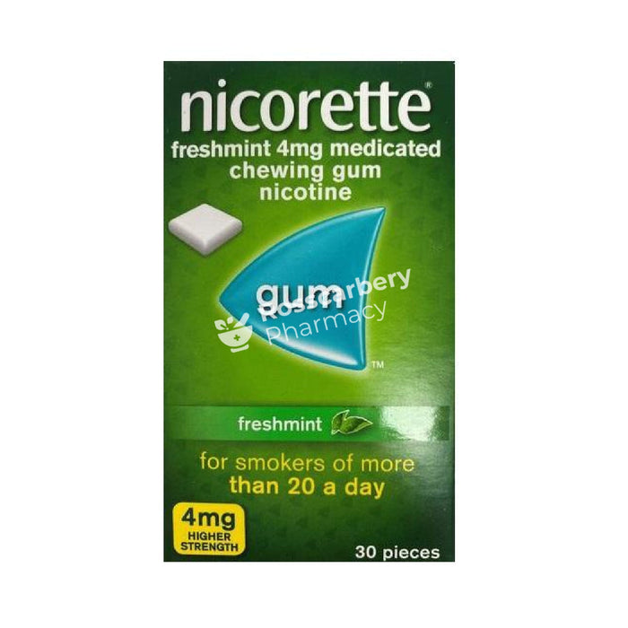 Nicorette 4Mg High Strength Medicated Chewing Gum 30Pieces / Freshmint Nicotine