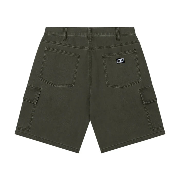 Obey Baggy Denim Cargo Short Grape Leaf Faded Wash