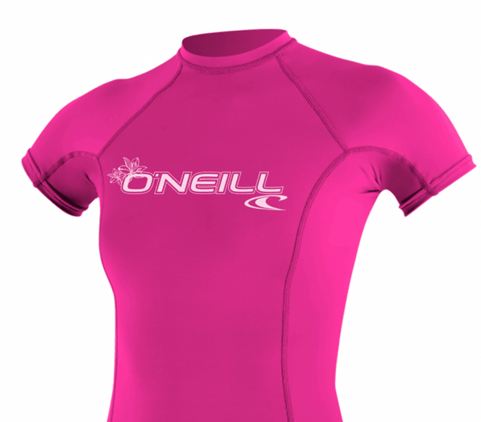O'Neill Ladies Basic Skins Short Sleeve Rash Guard- Fox Pink-3548-173