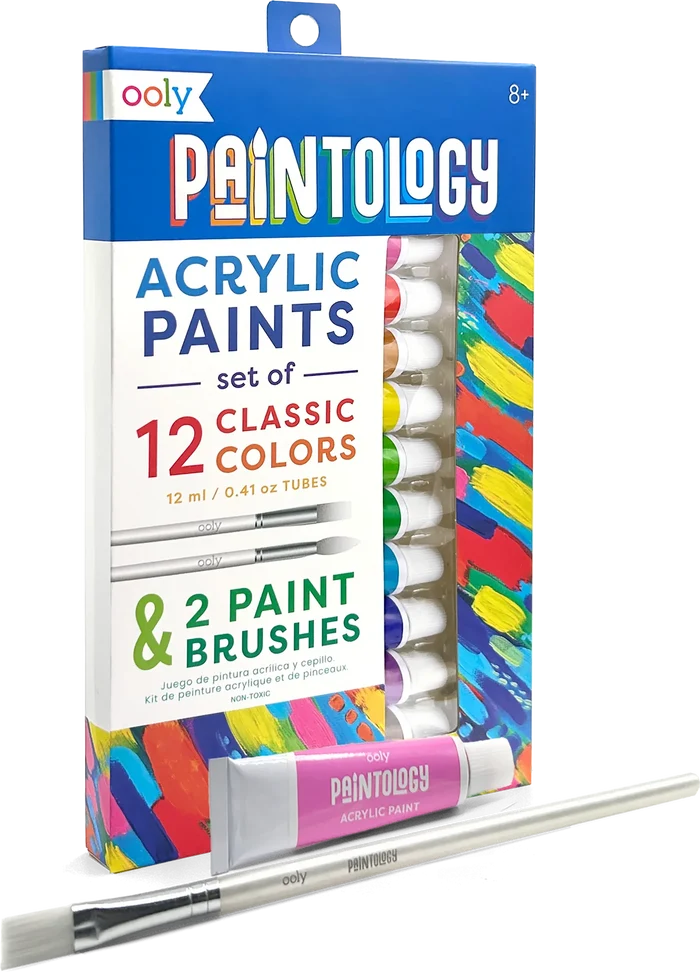Ooly: Paintology Acrylic Paints + 2 Brushes - Classic Colors