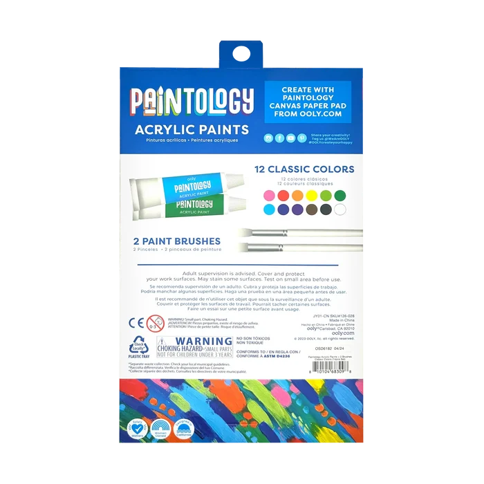 Ooly: Paintology Acrylic Paints + 2 Brushes - Classic Colors