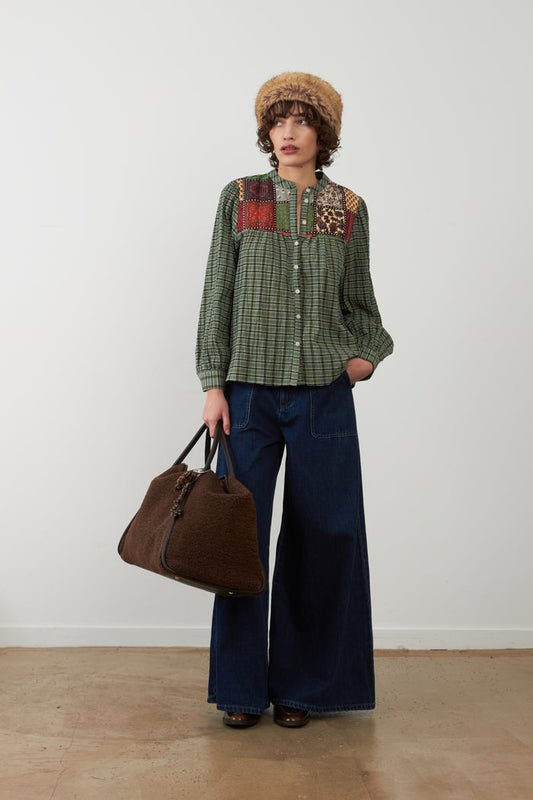Orfeo Nolan Top Blue Check Patchwork - Precious Sparkle