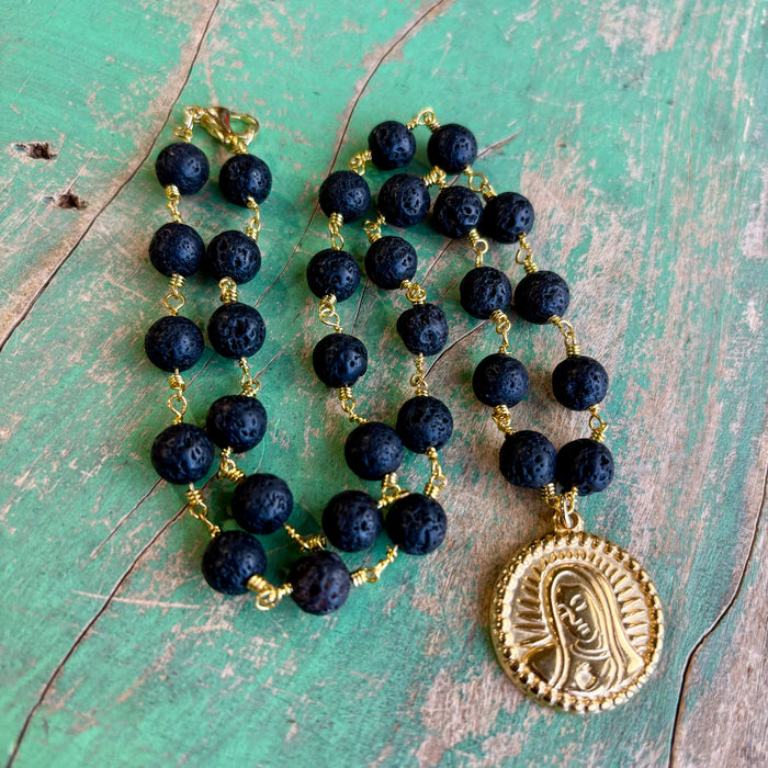 Our Lady of Guadalupe Lava Necklace or Earrings or Bracelet
