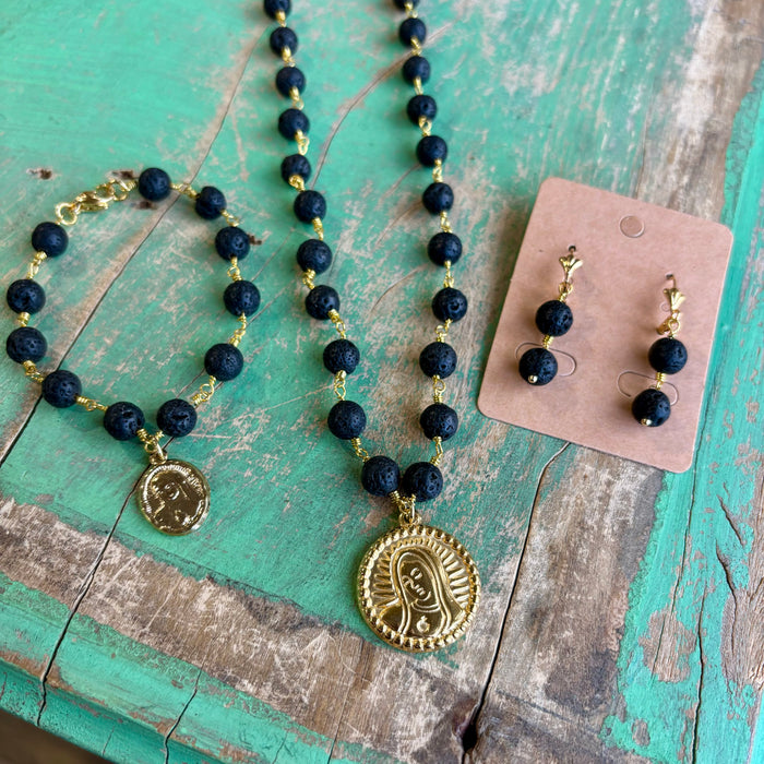 Our Lady of Guadalupe Lava Necklace or Earrings or Bracelet