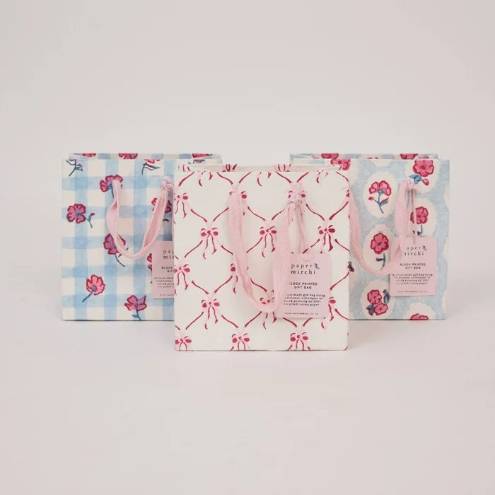 Paper Mirchi Hand Block Printed Gift Bags Small Pink Sorbet - Precious Sparkle