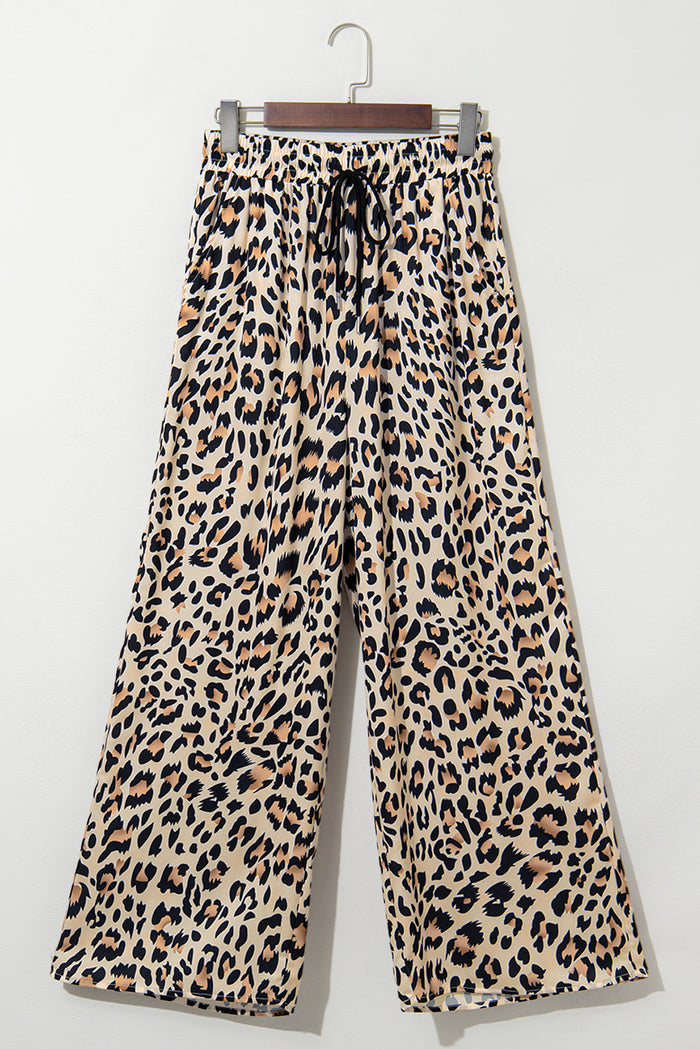 Parchment Leopard Drawstring Flowy Wide Leg Pants 🇨🇳