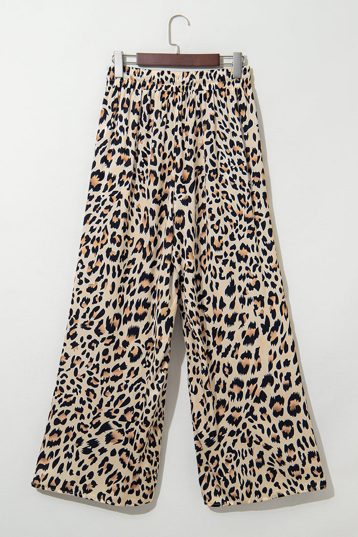 Parchment Leopard Drawstring Flowy Wide Leg Pants 🇨🇳