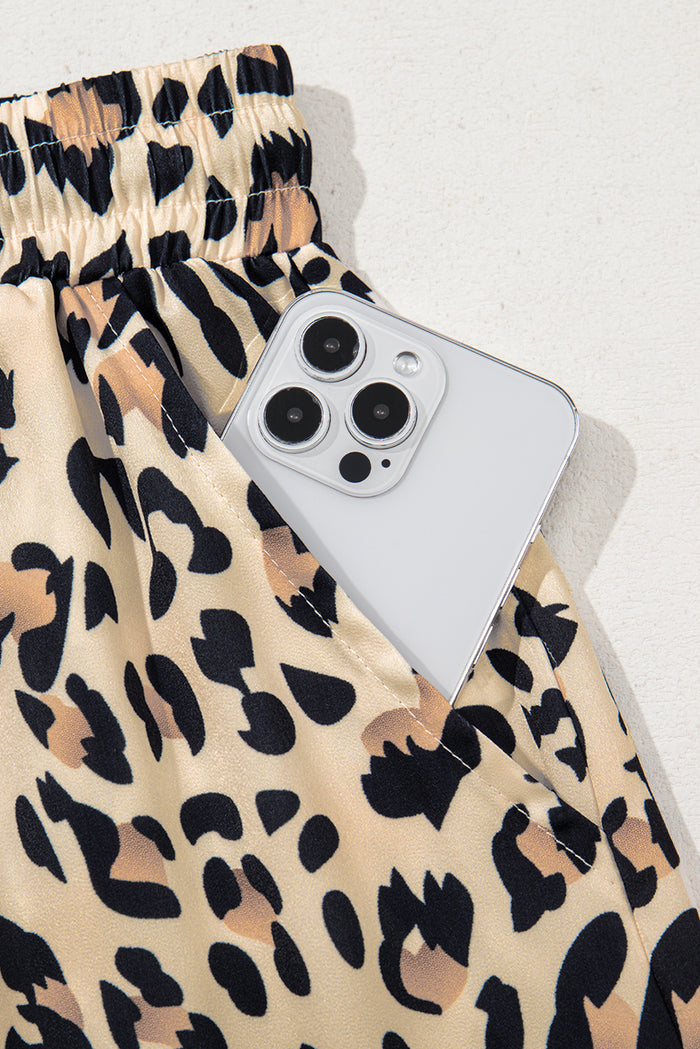 Parchment Leopard Drawstring Flowy Wide Leg Pants 🇨🇳