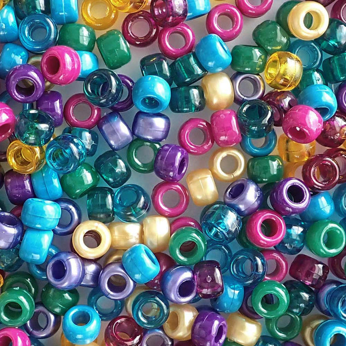 Peacock Mix Plastic Pony Beads, 6x9mm, 500 beads