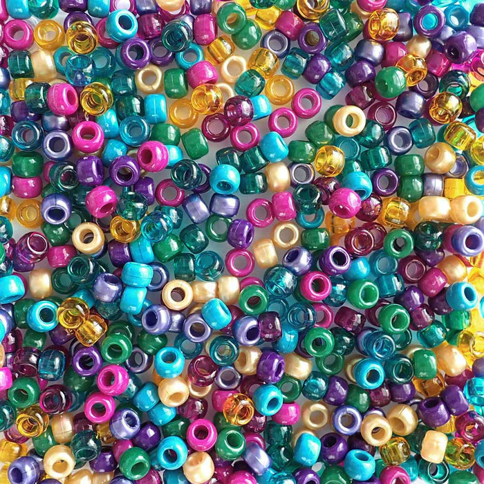 Peacock Mix Plastic Pony Beads, 6x9mm, 500 beads