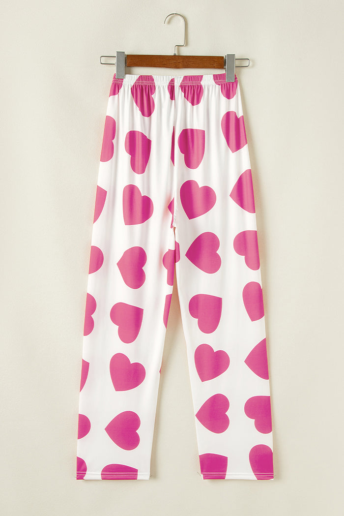 Pink Ruffled Tank Top And Heart Print Pants Lounge Set 🇺🇸