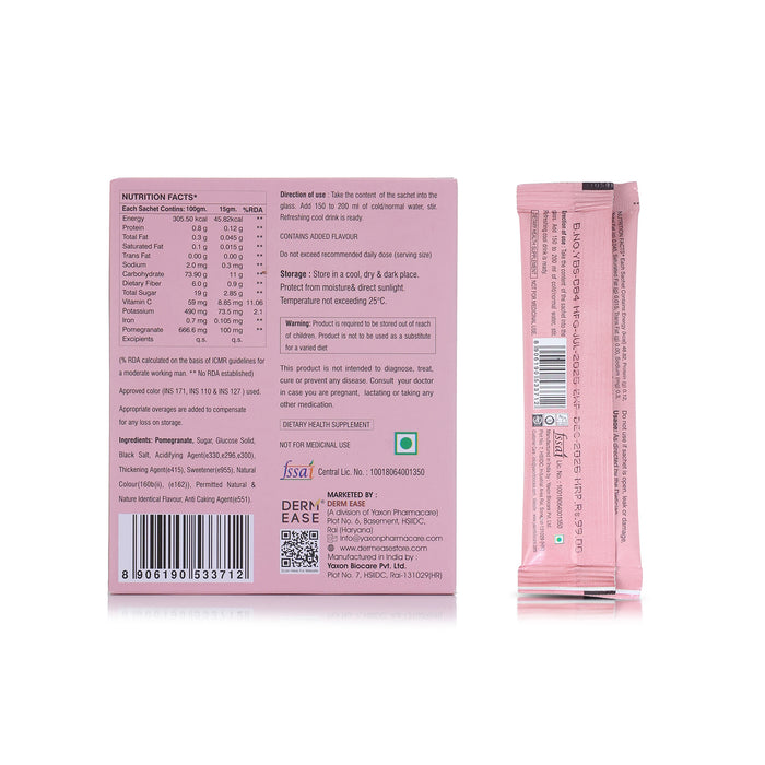 nutrition facts and barcode of pomegranate antioxidant powder on a white background