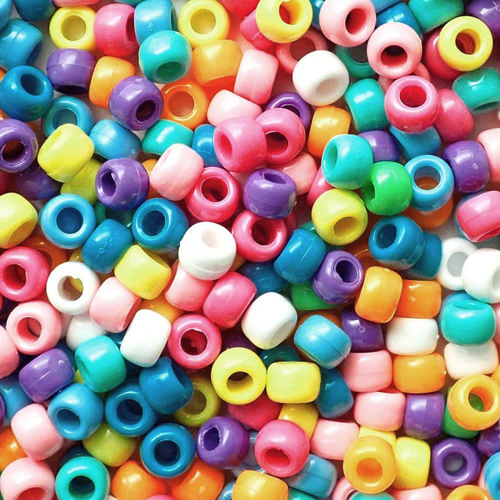 Pretty Opaque Mix Plastic Pony Beads, 6x9mm, 500 beads