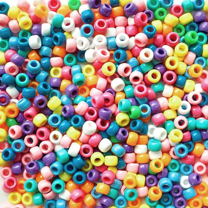 Pretty Opaque Mix Plastic Pony Beads, 6x9mm, 500 beads