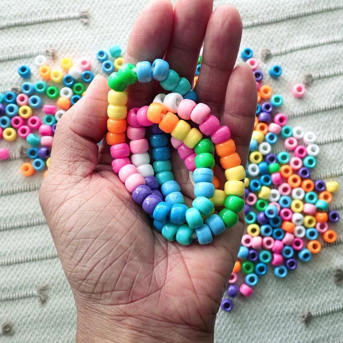Pretty Opaque Mix Plastic Pony Beads, 6x9mm, 500 beads