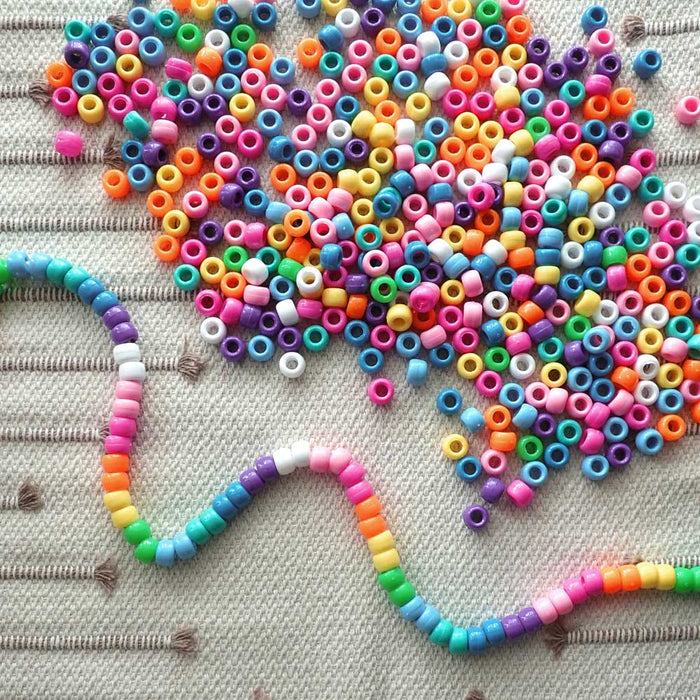 Pretty Opaque Mix Plastic Pony Beads, 6x9mm, 500 beads